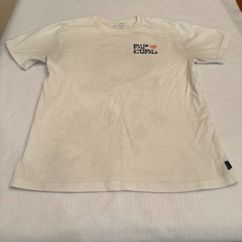 Rip Curl Graphic T Shirt Kids Size 14 L White Organic Matters Logo Classic Beach